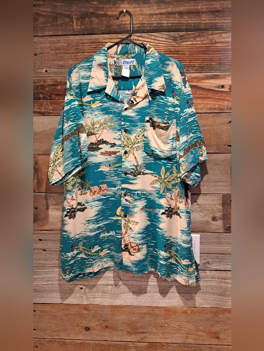 Vintage 90s Utility Hawaiian Aloha Shirt XL
